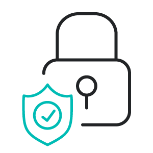 An icon of a lock with a shield and a checkmark next to it